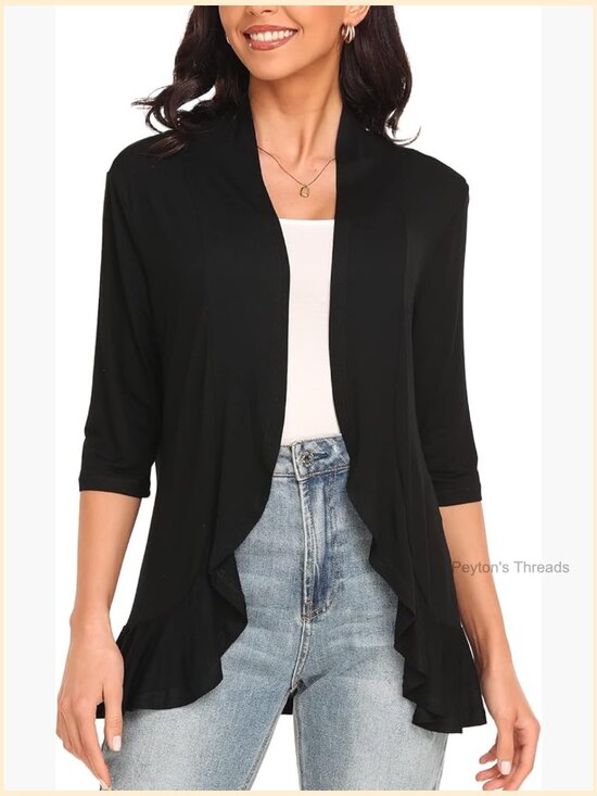 Sweaters - Rayon Spandex 3/4 Sleeve Cardigan with Shawl Collar